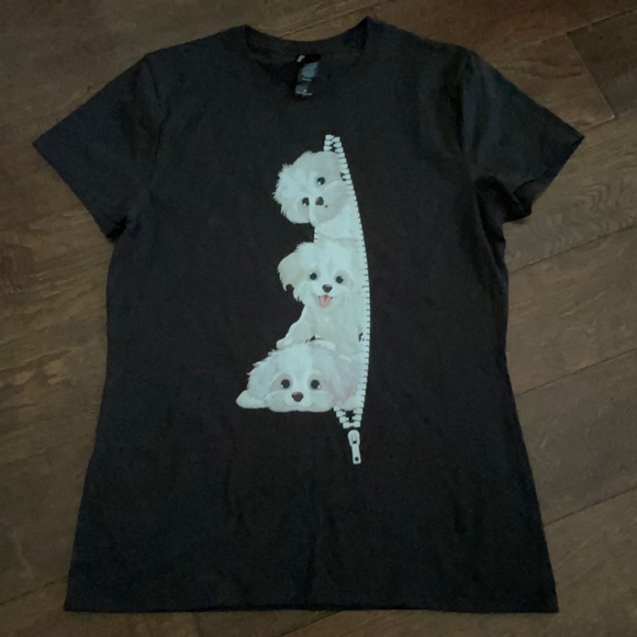 Tops - White Dog Bichon Maltese Black T-Shirt